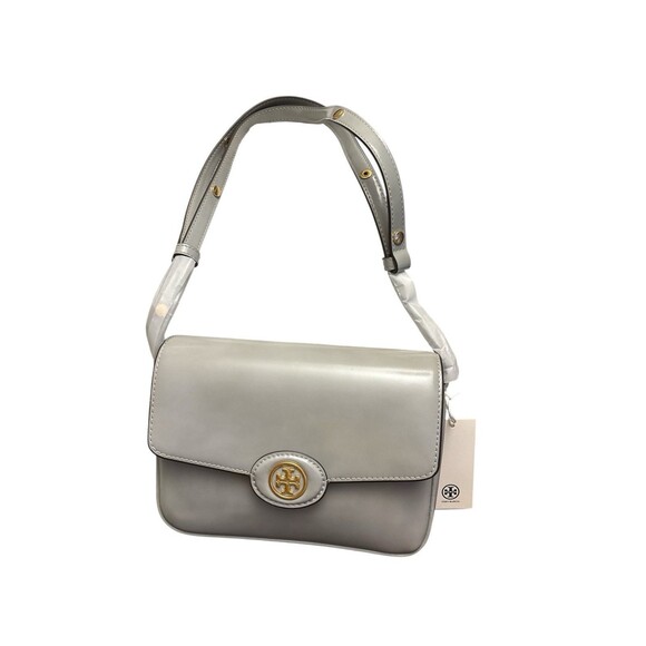 Tory Burch Women’s Robinson Spazzolato Leather Shoulder Bag Light Granite New - Picture 2 of 7